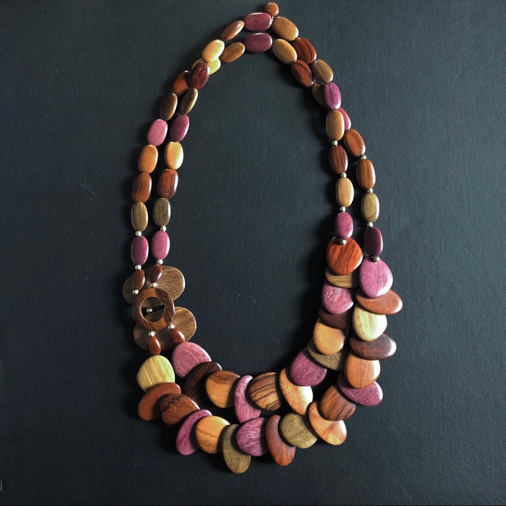 Multi Colored Wooden Disc Necklace